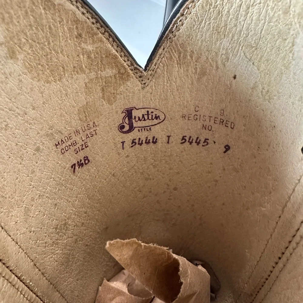 Justin Western Boots Womens 7.5B Black Leather Cowboy Boots USA Made Classic - Picture 10 of 10